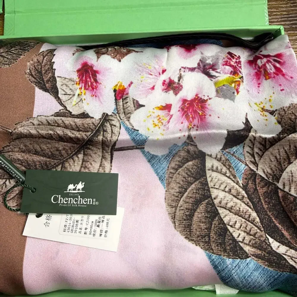 Chenchen 100% Silk Floral Print Square Scarf with Gift Box